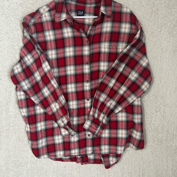 Gap Mens 2XL  Flannel Shirt Red Plaid Button Up Long Sleeve Pockets - Picture 1 of 9